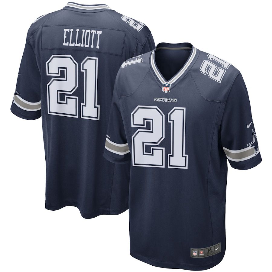 Men Dallas Cowboys 21 Ezekiel Elliott Nike Navy Game Team NFL Jersey